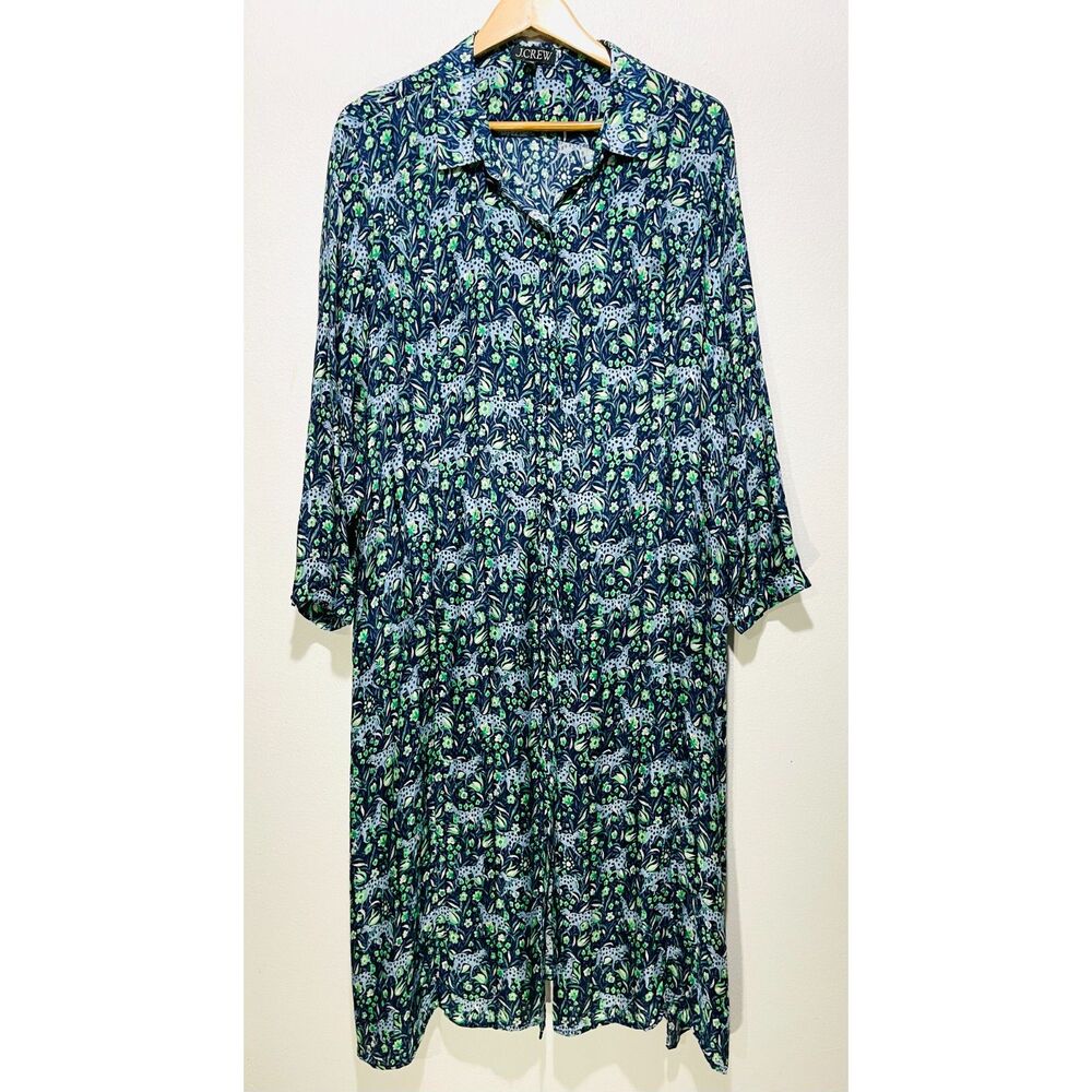 J. Crew Blue and Green Long Sleeve Maxi Dress